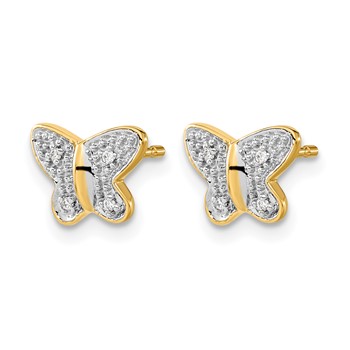 14k and White Rhodium Diamond Butterfly Post Earrings — alternate view