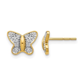 14k and White Rhodium Diamond Butterfly Post Earrings