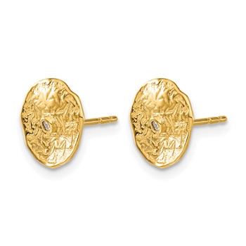 14k Small Textured Circle Diamond Post Earrings — alternate view