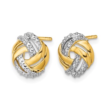 14k and White Rhodium Accents Diamond Love Knot Post Earrings — alternate view