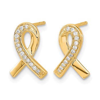 14k Yellow Gold Diamond Awareness Ribbon Earrings — alternate view