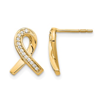 14k Yellow Gold Diamond Awareness Ribbon Earrings