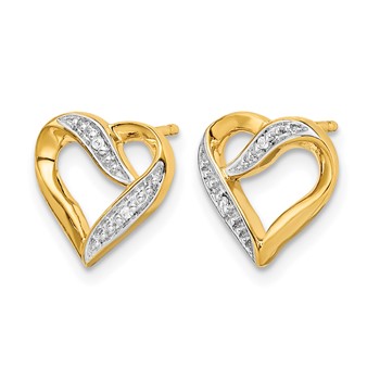 14k and White Rhodium Diamond Heart Post Earrings — alternate view