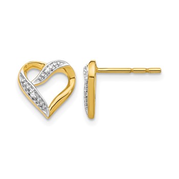 14k and White Rhodium Diamond Heart Post Earrings