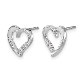 14k White Gold 1/10 carat Diamond Heart Post Earrings — alternate view