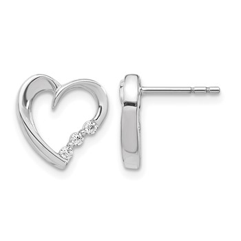 14k White Gold 1/8 carat Diamond Heart Post Earrings