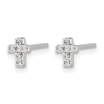 14k White Gold 1/6 carat Diamond Mini Cross Post Earrings — alternate view