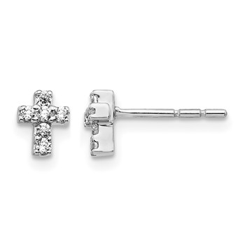 14k White Gold 1/6 carat Diamond Mini Cross Post Earrings