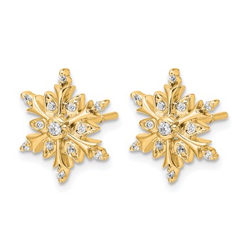 14k Yellow Gold Diamond Snowflake Earrings — alternate view