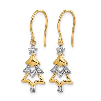 14k and White Rhodium Diamond Christmas Tree Dangle French Hook Earrings — alternate view