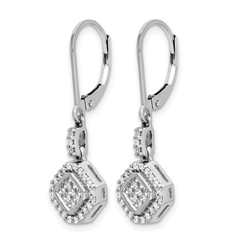 14k White Gold 1/2 carat Diamond Square Cluster Leverback Earrings — alternate view