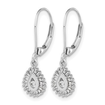 10k White Gold Baguette Diamond Teardrop Halo Leverback Earrings — alternate view