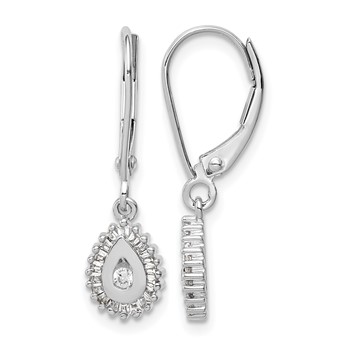 10k White Gold Baguette Diamond Teardrop Halo Leverback Earrings