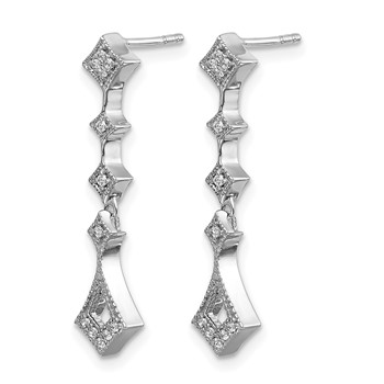 14k White Gold 1/10 carat Diamond Vintage-style Dangle Post Earrings — alternate view