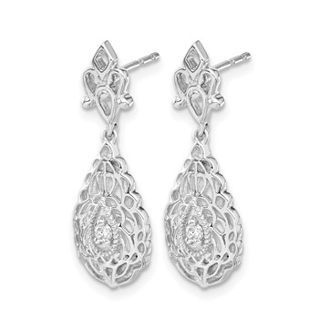 14k White Gold 1/20 carat Diamond Teardrop Vintage-style Dangle Post Earrings — alternate view