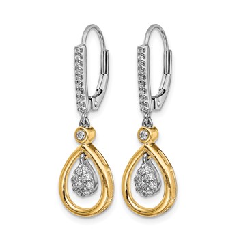 14k Two-tone Oval Cluster 1/4 carat Diamond Leverback Earrings — alternate view