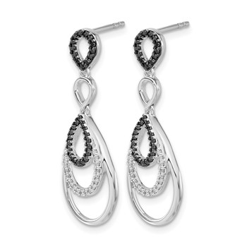 14k White Gold 3/8 carat Black and White Diamond Teardrop Dangle Post Earrings — alternate view