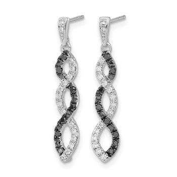 14k White Gold 1/3 carat Black and White Diamond Twisted Dangle Post Earrings — alternate view