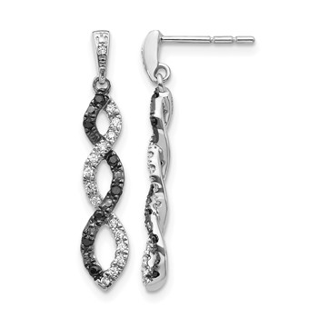 14k White Gold 1/3 carat Black and White Diamond Twisted Dangle Post Earrings