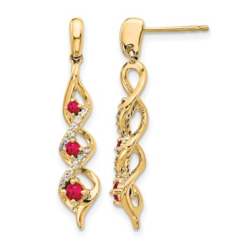 14k Yellow Gold Diamond and Ruby Post Dangle Earrings