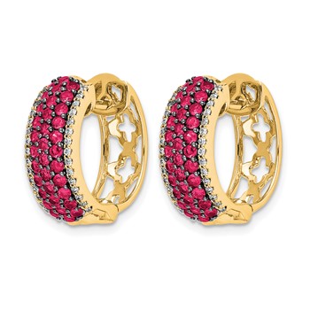 14k Yellow Gold Diamond and Ruby Hinged Hoop Earrings — alternate view