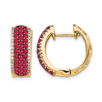 14k Yellow Gold Diamond and Ruby Hinged Hoop Earrings