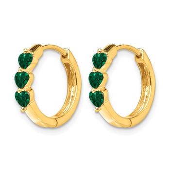 14k White Created Emerald Polished Hinged Hoop Earrings — alternate view
