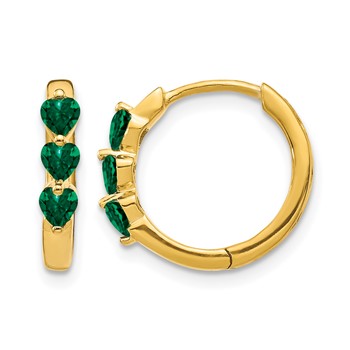 14k White Created Emerald Polished Hinged Hoop Earrings