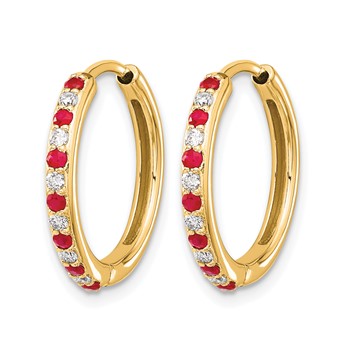 14k Yellow Gold Diamond and Ruby Hinged Hoop Earrings — alternate view