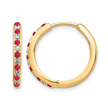 14k Yellow Gold Diamond and Ruby Hinged Hoop Earrings