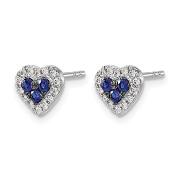 14k White Gold Sapphire Cluster and Diamond Halo Heart Post Earrings — alternate view