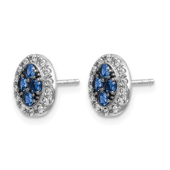 14k White Gold Sapphire Cluster and Diamond Halo Oval Post Earrings — alternate view