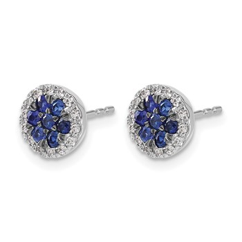14k White Gold Sapphire Cluster and Diamond Halo Round Post Earrings — alternate view
