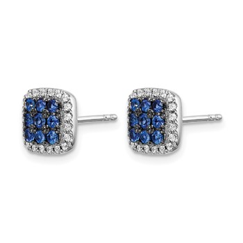 14k White Gold Sapphire Cluster and Diamond Halo Square Post Earrings — alternate view
