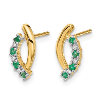 14k Emerald and Diamond Curved Post Earrings — alternate view