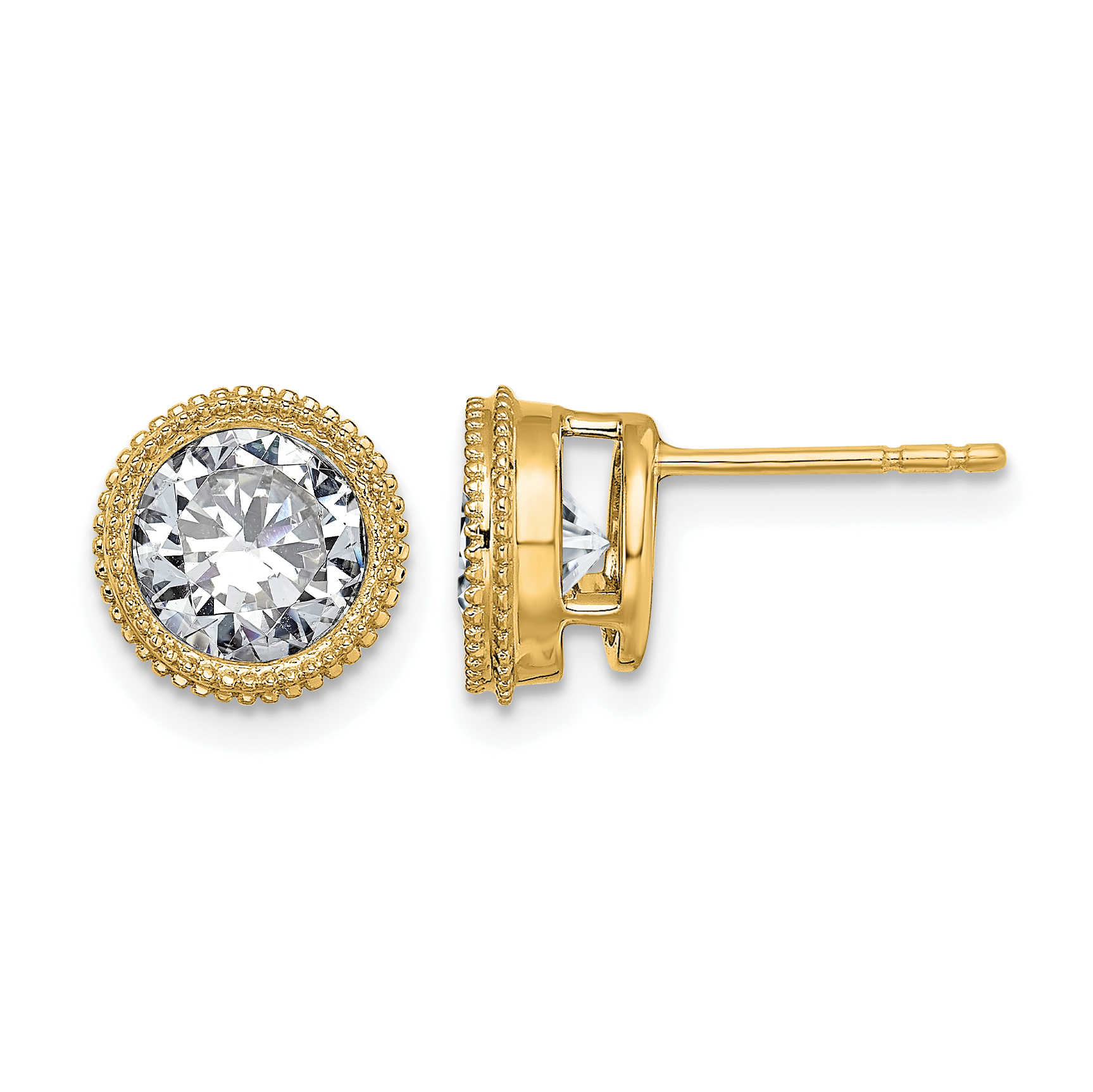 14k Round Beaded Bezel D E F Pure Light Moissanite Earrings