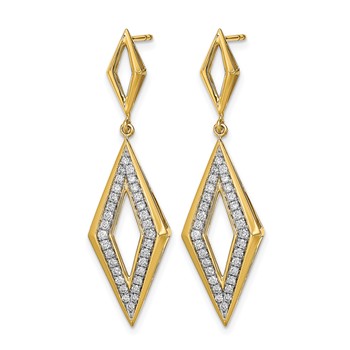 14k Polished 3/8 carat Diamond Fancy Dangle Post Earrings — alternate view