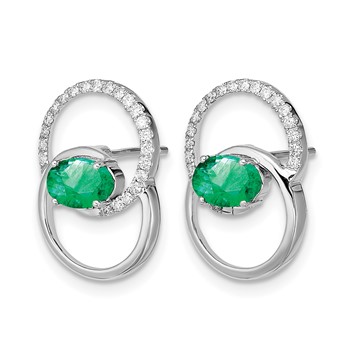 14k White Gold Double Circle Emerald and Diamond Post Earrings — alternate view