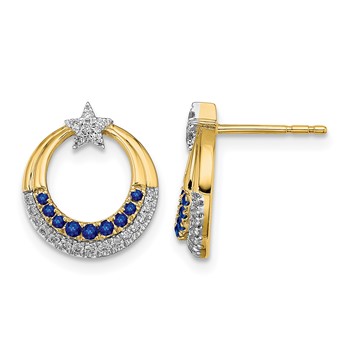 14k Polished Sapphire and Diamond Star and Circle Post Earrings