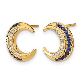 14k Polished Moon Sapphire and Diamond Post Earrings — alternate view