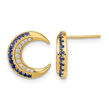 14k Polished Moon Sapphire and Diamond Post Earrings