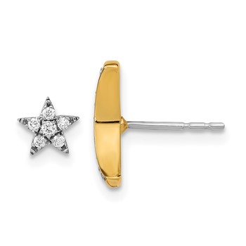 14k Two-tone 1/6 carat Diamond Crescent Moon and Star Mis-match Post Earrings — alternate view