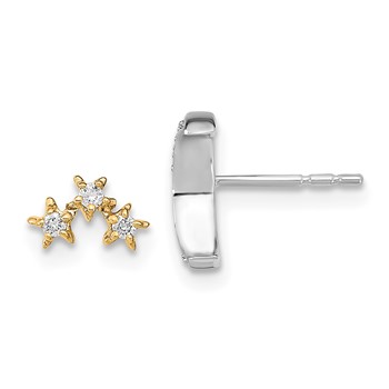 14k Two-tone 1/10 carat Diamond Crescent Moon and 3-Stars Mis-match Post Earrings — alternate view