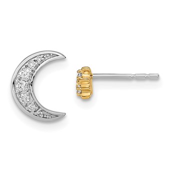14k Two-tone 1/10 carat Diamond Crescent Moon and 3-Stars Mis-match Post Earrings
