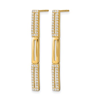 14k Polished 3 Rectangle Link 1/2 carat Diamond Post Earrings — alternate view