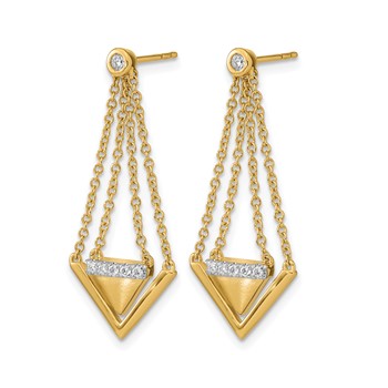 14k Satin/Polished 1/6 carat Diamond Triangle and Chain Dangle Post Earrings — alternate view