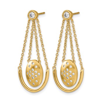 14k Satin/Polished 1/3 carat Diamond Oval with Chain Dangle Post Earrings — alternate view