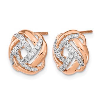 14k Rose Gold Polished 1/4 carat Diamond Love Knot Post Earrings — alternate view