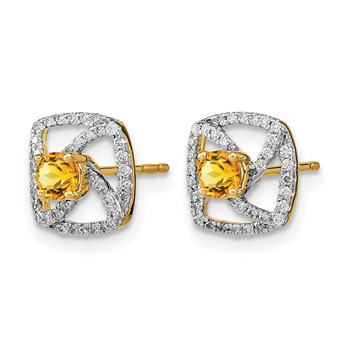 14k Polished 1/5 carat Diamond and 3.4mm Round Citrine Square Post Earrings — alternate view