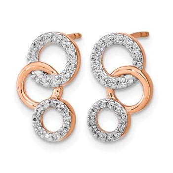14k Rose Gold 1/4 carat Diamond Circles Post Earrings — alternate view